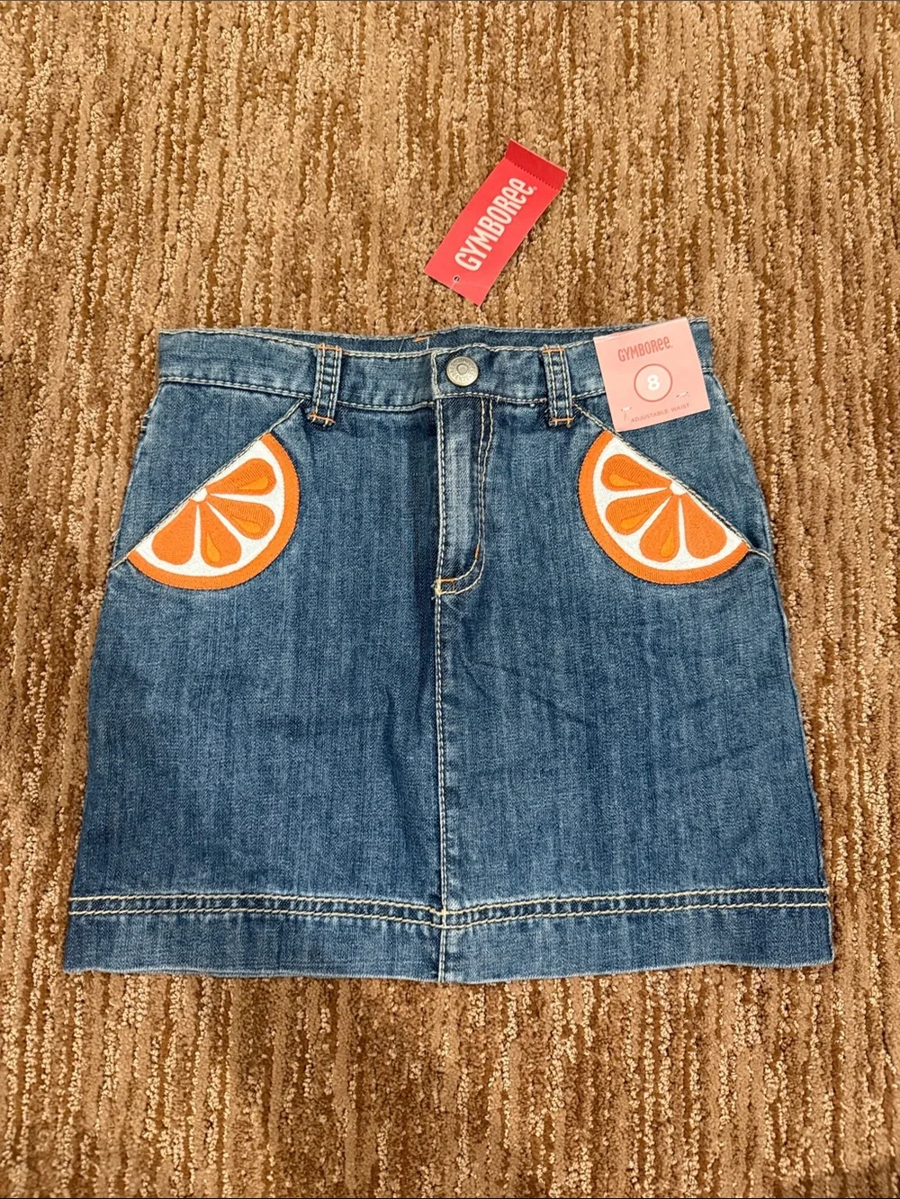Gymboree Blue Denim Mini Skirt with Orange Pocket Appliqués